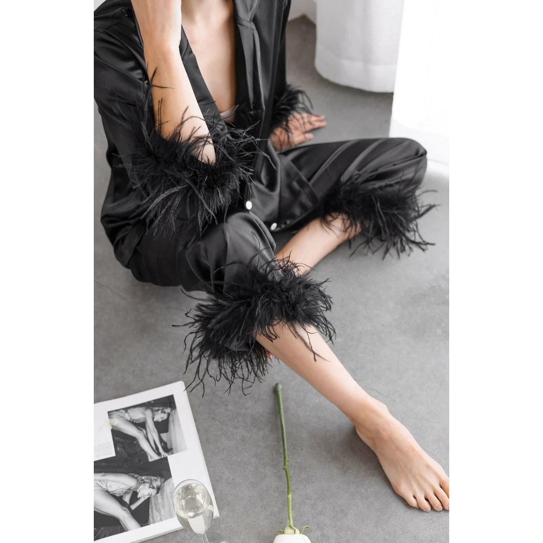 LAYLA |Silk Pyjama Set Feather - Cielie
